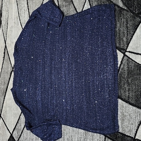 ANA NAVY BLUE IRIDESCENT SEQUINS SHORT SLEEVE SWEATER - Picture 10 of 13
